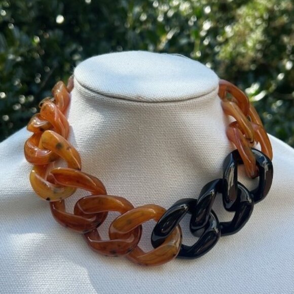 ANGELA CAPUTI Italy Amber & Black Resin Large Chunky Choker NECKLACE - Picture 1 of 8